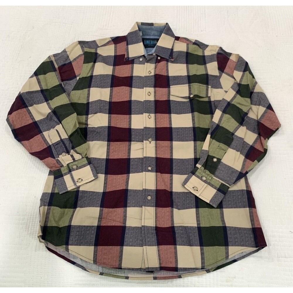 Lone Roo Roper Shirt Mens M Multicolor Plaid Western Cowboy USA Made Brushpopper